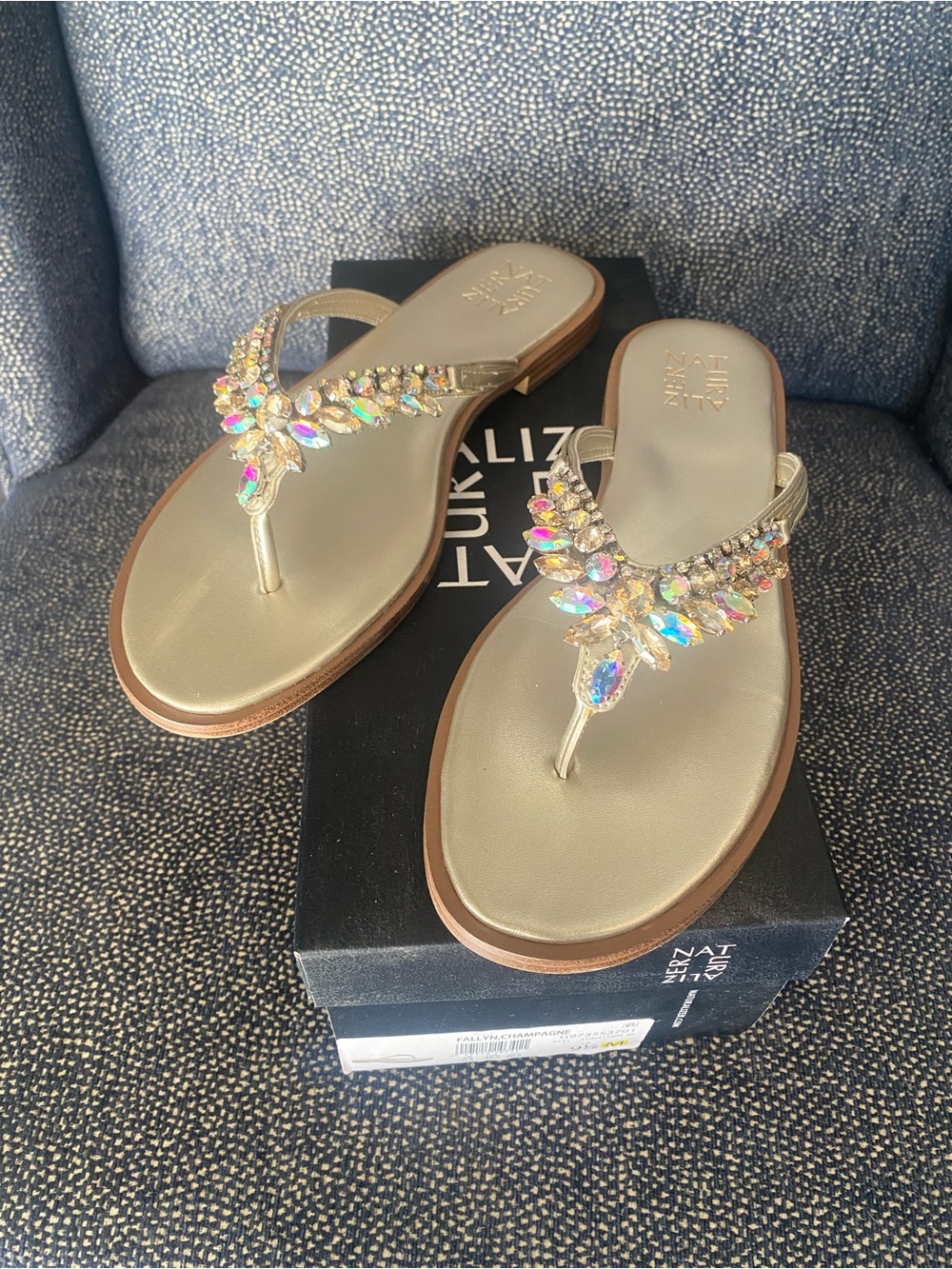 Naturalizer Gold Jeweled T-Strap Flip Flops
